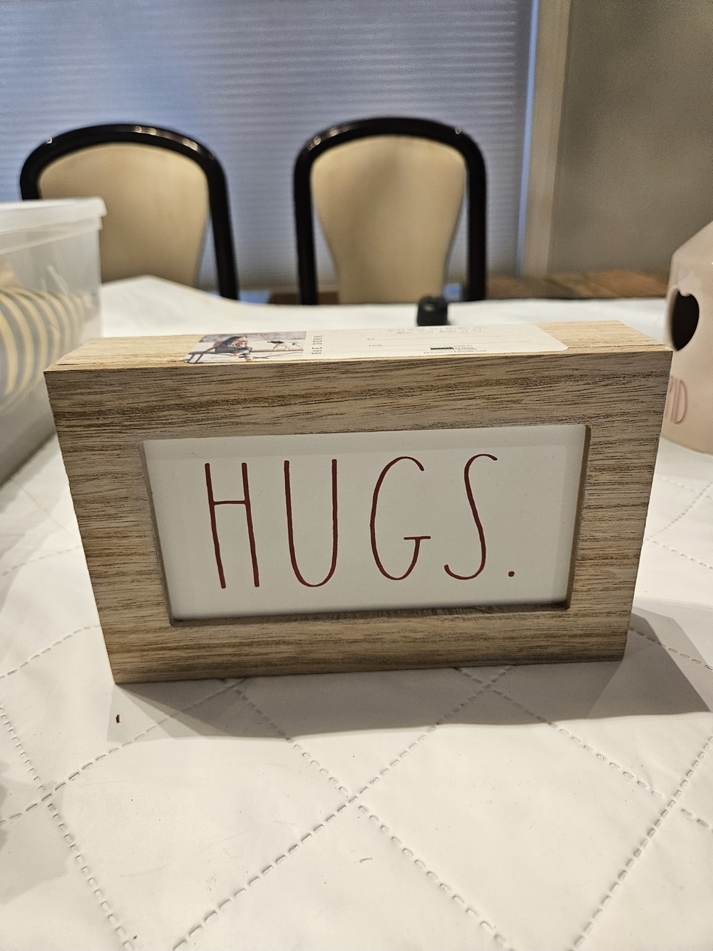 Rae Dunn Wooden Tabletop Sign with Red Lettering - "HUGS."